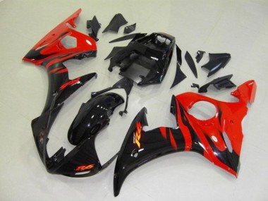 Yamaha YZF R6 Motorrad Verkleidung 2003-2004 - Glanzendes Schwarz Rot Flamme