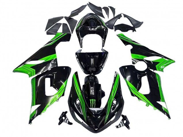 Kawasaki ZX6R Motorrad Verkleidung 2005-2006 - Grun Glanzendes Schwarz Monster Streifen
