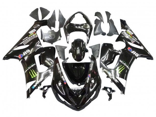 Kawasaki ZX6R Motorrad Verkleidung 2005-2006 - Glanzendes Schwarz Gelb Monster