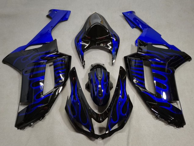 Kawasaki ZX6R Motorrad Verkleidung 2007-2008 - Schwarz Blaue Flamme