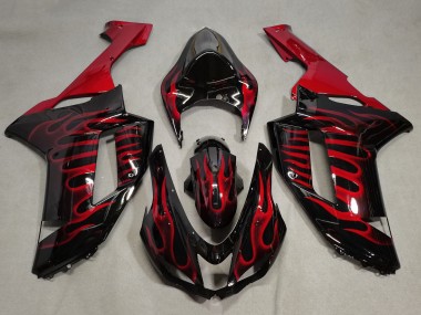 Kawasaki ZX6R Motorrad Verkleidung 2007-2008 - Schwarz Rot Geschmiedet Carbonfaser