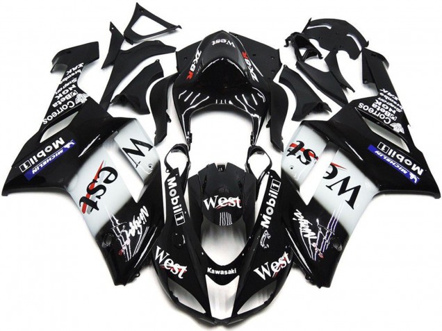 Kawasaki ZX6R Motorrad Verkleidung 2007-2008 - Schwarz Weiss Weste Mobil