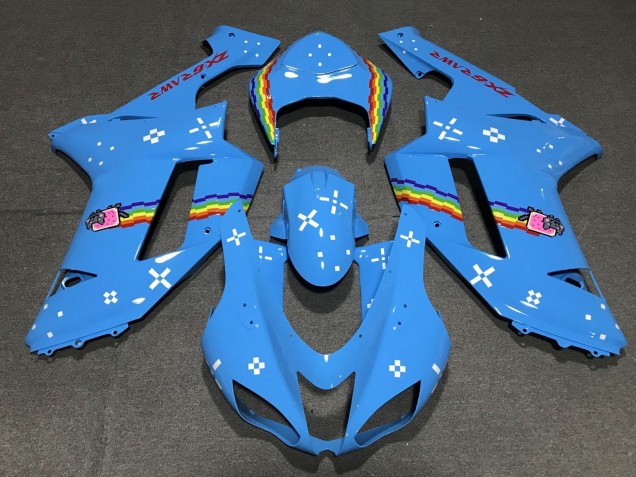 Kawasaki ZX6R Motorrad Verkleidung 2007-2008 - Hellblau Regenbogen