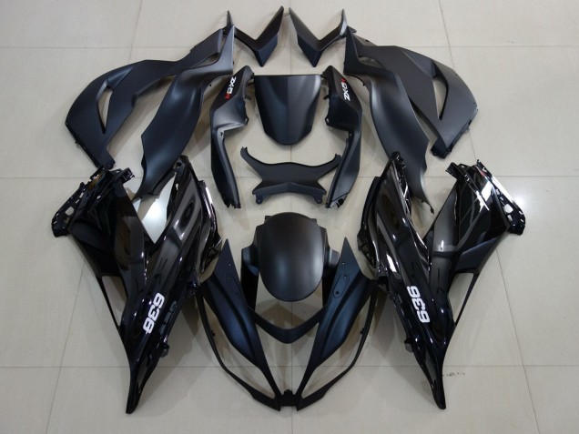 Kawasaki ZX6R Motorrad Verkleidung 2007-2008 - Matt Schwarz Glanzendes Schwarz Weiss
