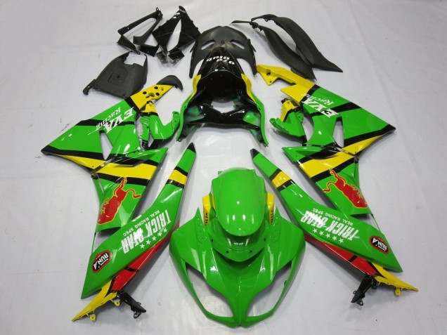 Kawasaki ZX6R Motorrad Verkleidung 2009-2012 - Grun Gelb Rot Schwarz Trick Star Red Bull