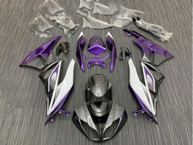 Kawasaki ZX6R Motorrad Verkleidung 2009-2012 - Lila Weiss Silber Schwarz