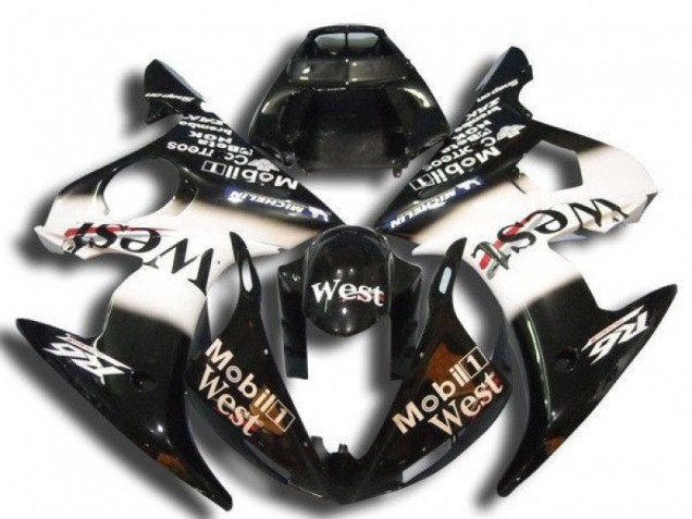 Yamaha YZF R6 Motorrad Verkleidung 2003-2004 - Glanzendes Schwarz Weiss Mobil West Michelin