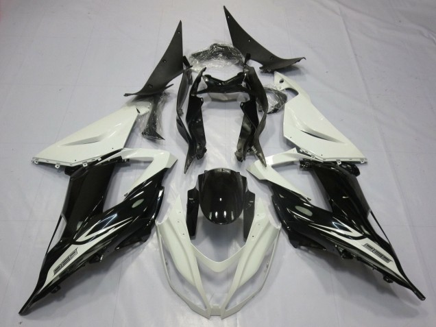 Kawasaki ZX6R Motorrad Verkleidung 2013-2018 - Perl Weiss Glanzendes Schwarz