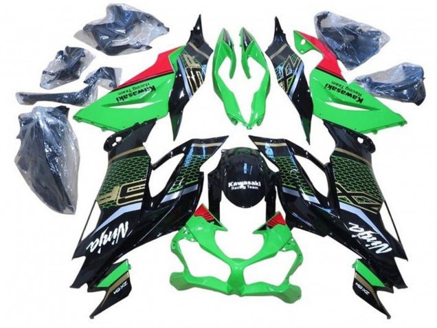 Kawasaki ZX6R Motorrad Verkleidung 2019-2022 - Grun Rot Glanzendes Schwarz Bienenwabe