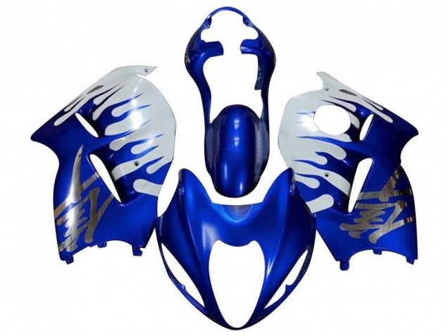Suzuki GSXR1000 Motorrad Verkleidung 1996-2007 - Weiss Blau Chrome Flamme