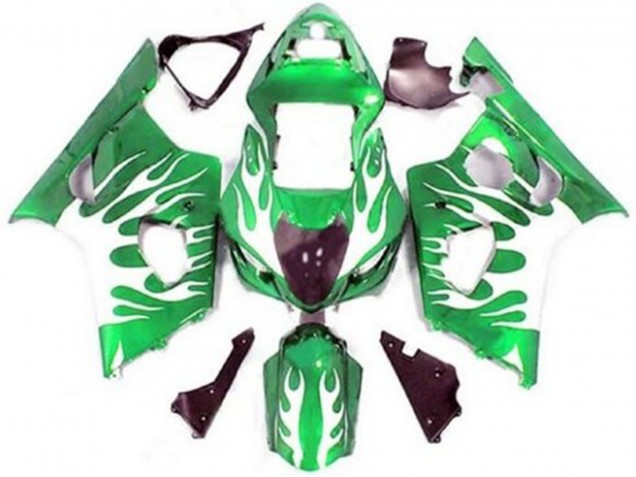 Suzuki GSXR 1000 Motorrad Verkleidung 2003-2004 - Grun Weiss Flamme