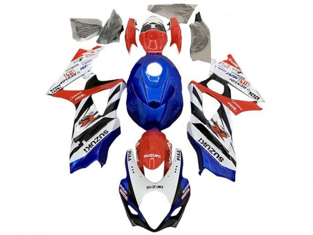 Suzuki GSXR 1000 Motorrad Verkleidung 2005-2006 - Weiss Rot Blau Schwarz Streifen