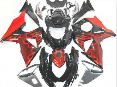 Suzuki GSXR 1000 Motorrad Verkleidung 2009-2016 - Glanzendes Schwarz Rot Flamme