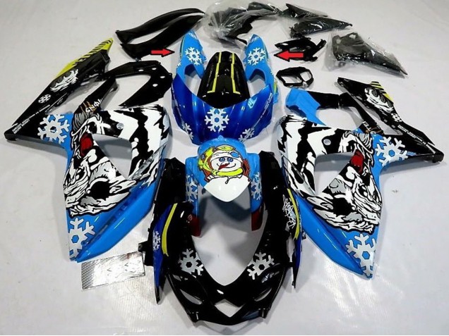 Suzuki GSXR 1000 Motorrad Verkleidung 2009-2016 - Blau Schwarz Weiss Schnee