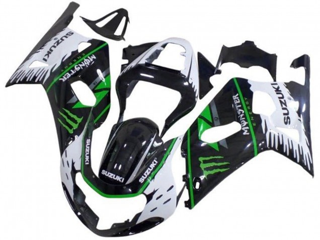 Suzuki GSXR 600 / GSXR 750 Motorrad Verkleidung 2001-2003 - Weiss Schwarz Grun Monster