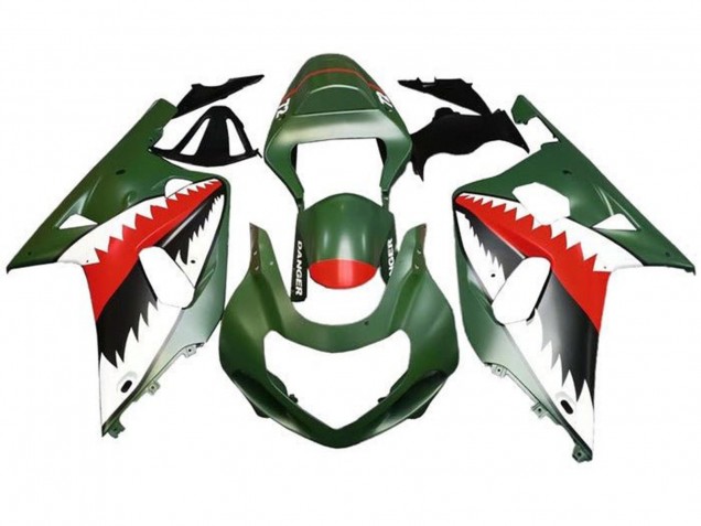 Suzuki GSXR 600 / GSXR 750 Motorrad Verkleidung 2001-2003 - Matt Armee Grun Weiss Rot Hai
