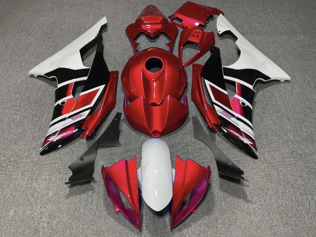 Yamaha YZF R6 Motorrad Verkleidung 2008-2016 - Weiss Rot Glanzendes Schwarz Streifen