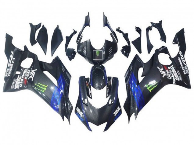 Yamaha YZF R6 Motorrad Verkleidung 2017-2023 - Blau Schwarz Kunst Carbonfaser Grun Monster
