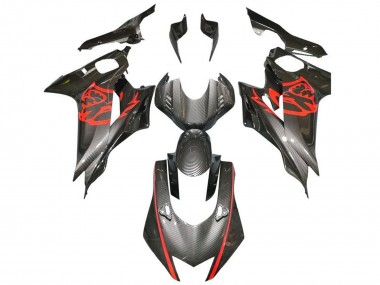 Yamaha YZF R6 Motorrad Verkleidung 2017-2023 - Rot Schwarz Kunst Carbonfaser