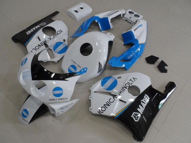 Honda CBR250RR MC22 Motorrad Verkleidung 1990-1998 - Weiss Blau Glanzendes Schwarz Konica Minolta