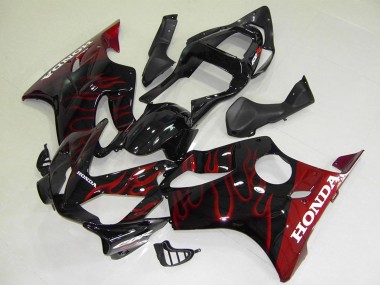 Honda CBR600 F4i Motorrad Verkleidung 2001-2003 - Glanzendes Schwarz Rot Flamme