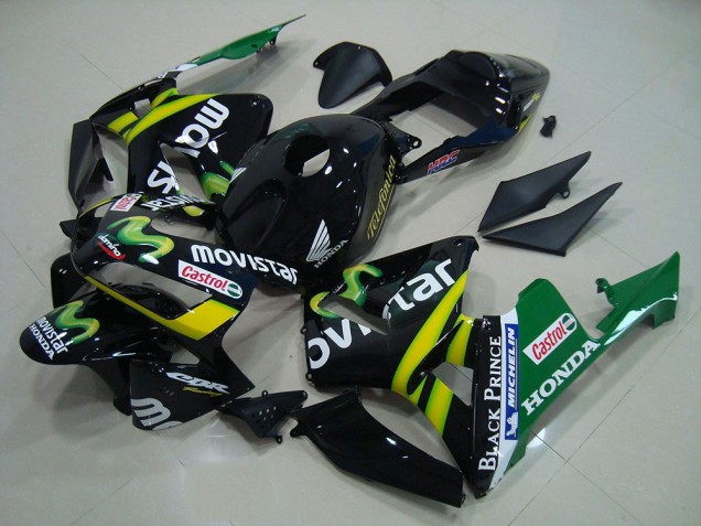 Honda CBR600RR Motorrad Verkleidung 2003-2004 - Glanzendes Schwarz Gelb Grun MoviStar