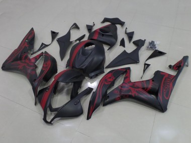 Honda CBR600RR Motorrad Verkleidung 2007-2008 - Matt Schwarz Rot Schadel mit Streifen