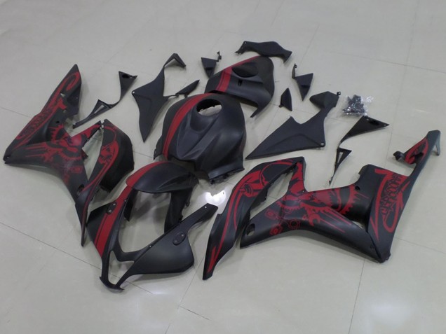 Honda CBR600RR Motorrad Verkleidung 2007-2008 - Matt Schwarz Rot Schadel mit Streifen