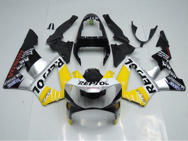 Honda CBR900RR 929 Motorrad Verkleidung 2000-2001 - Gelb Silber Glanzendes Schwarz Repsol