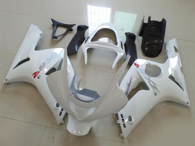 Kawasaki ZX6R Motorrad Verkleidung 2003-2004 - Weiss mit Silber Aufkleber