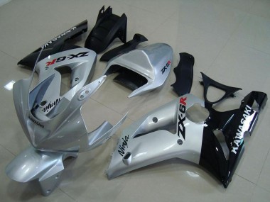 Kawasaki ZX6R Motorrad Verkleidung 2003-2004 - Silber Glanzendes Schwarz