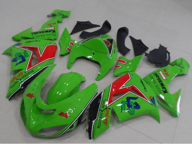 Kawasaki ZX6R Motorrad Verkleidung 2005-2006 - Grun Rot Schwarz ENEOS Banca