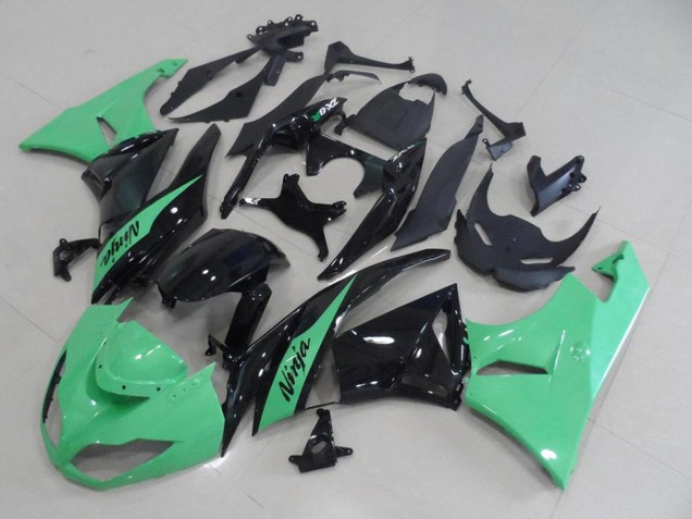Kawasaki ZX6R Motorrad Verkleidung 2009-2012 - Hellgrun Glanzendes Schwarz