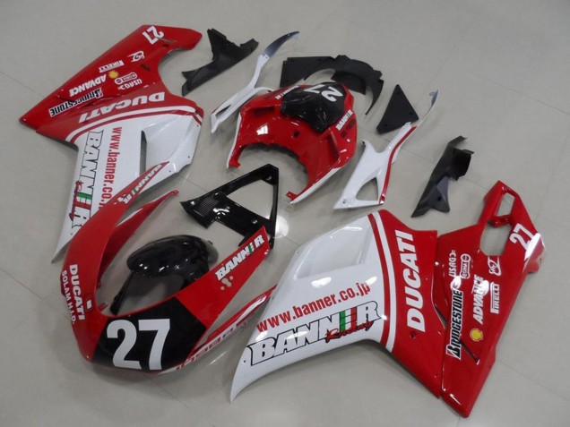 Ducati 1098 Motorrad Verkleidung 2007-2014 - Weiss Rot Glanzendes Schwarz Banner 27
