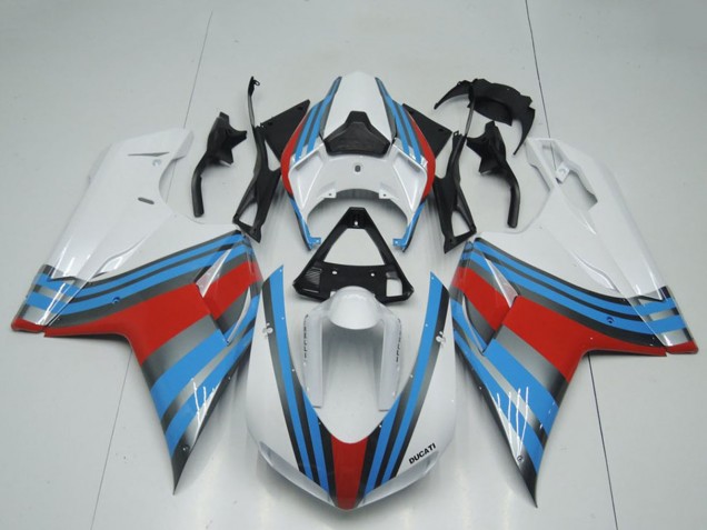 Ducati 848 1098 1198 Motorrad Verkleidung 2007-2014 - Weiss Blau Rot