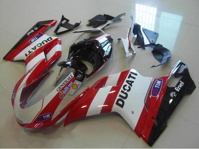 Ducati 848 1098 1198 Motorrad Verkleidung 2007-2014 - Weiss Rot Schwarz Generali Tim