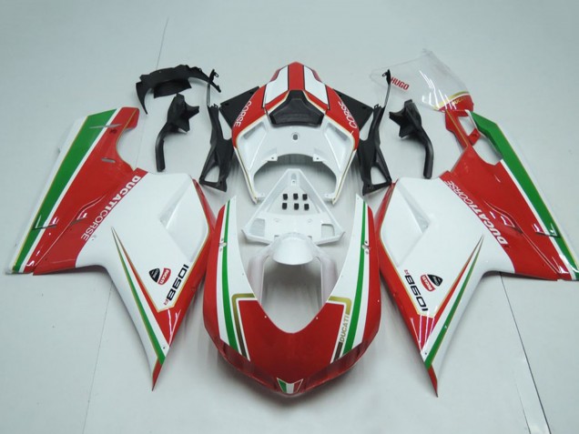 Ducati 1098 Motorrad Verkleidung 2007-2014 - Weiss Rot Grun Streifen