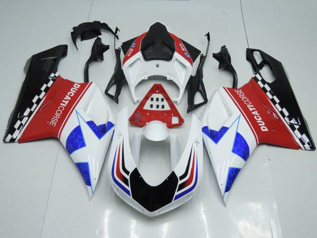 Ducati 848 1098 1198 Motorrad Verkleidung 2007-2014 - Weiss Rot Blau Glanzendes Schwarz Corse