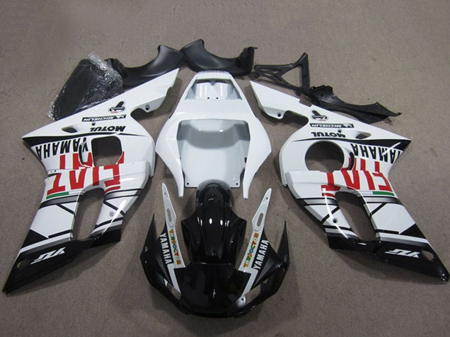 Yamaha YZF R6 Motorrad Verkleidung 1998-2002 - Weiss Glanzendes Schwarz Fiat Motul Michelin