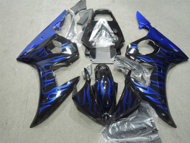 Yamaha YZF R6 Motorrad Verkleidung 2003-2004 - Glanzendes Schwarz Blau Flamme