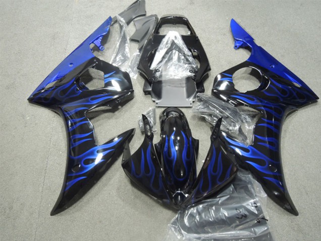 Yamaha YZF R6 Motorrad Verkleidung 2003-2004 - Glanzendes Schwarz Blau Flamme