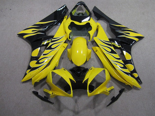 Yamaha YZF R6 Motorrad Verkleidung 2006-2007 - Gelb Schwarz Flamme