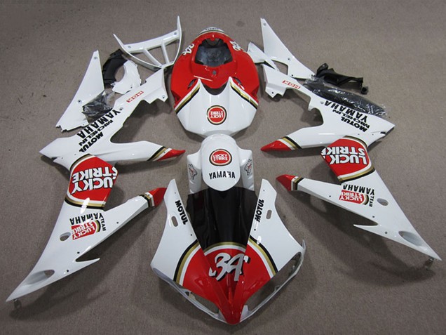 Yamaha YZF R6 Motorrad Verkleidung 2008-2016 - Weiss Rot Lucky Strike