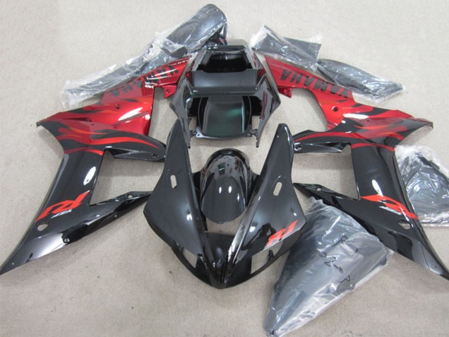 Yamaha YZF R1 Motorrad Verkleidung 2002-2003 - Glanzendes Schwarz Rot Flamme