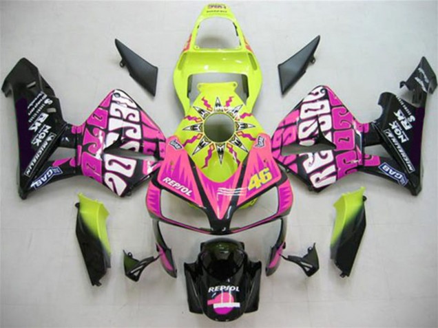 Honda CBR600RR Motorrad Verkleidung 2003-2004 - Gelb Rosa Glanzendes Schwarz Valentino Rossi