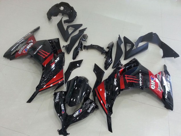 Kawasaki ZX300R Motorrad Verkleidung 2013-2018 - Glanzendes Schwarz Rot Elf Touch4 Monster
