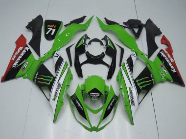 Kawasaki ZX6R Motorrad Verkleidung 2013-2018 - Grun Weiss Schwarz Rot Monster