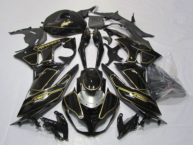 Kawasaki ZX6R Motorrad Verkleidung 2009-2012 - Glanzendes Schwarz Silber Gold