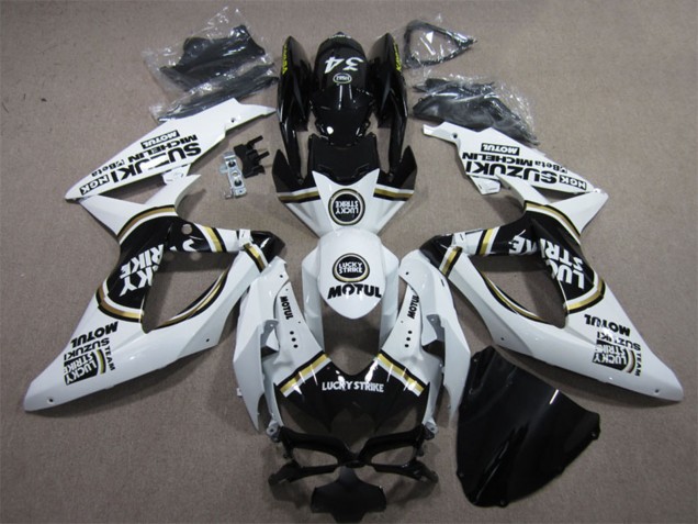 Suzuki GSXR 600 Motorrad Verkleidung 2008-2010 - Weiss Schwarz Motul Lucky Strike