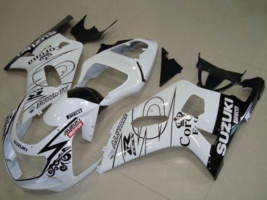 Suzuki GSXR 750 Motorrad Verkleidung 2001-2003 - Weiss Schwarz Alstare Corona Extra Motul